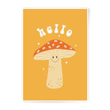 Smiling Mushroom Photographic Print, Retro Wall Art, Cute Fungi Decor, Hello Print, 70s Style Illustration, Whimsical Art - Tawshia