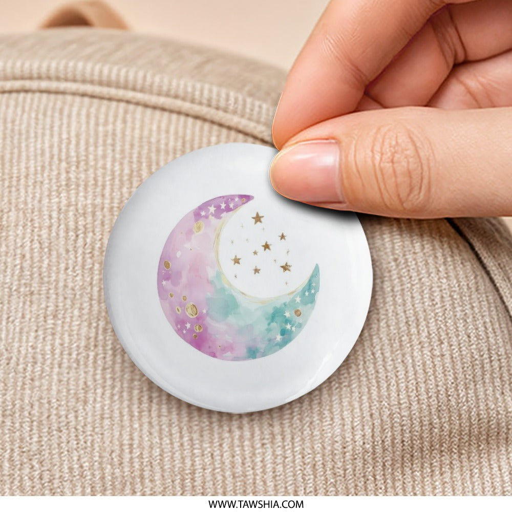 Crescent Moon Pinback Button, Watercolor Moon Stars Button, Celestial Art Pin, Cute Backpack Button, Trendy Aesthetic Badge, Gift Idea - Tawshia