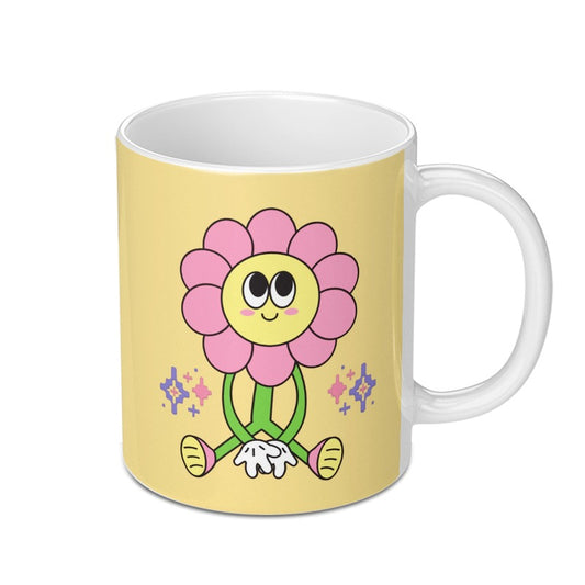 Cute Flower Power Mug, Retro Groovy Coffee Cup, Smiling Flower Cartoon Mug, Positive Vibes Mug, Funky Floral Gift Idea, Unique Mug - Tawshia