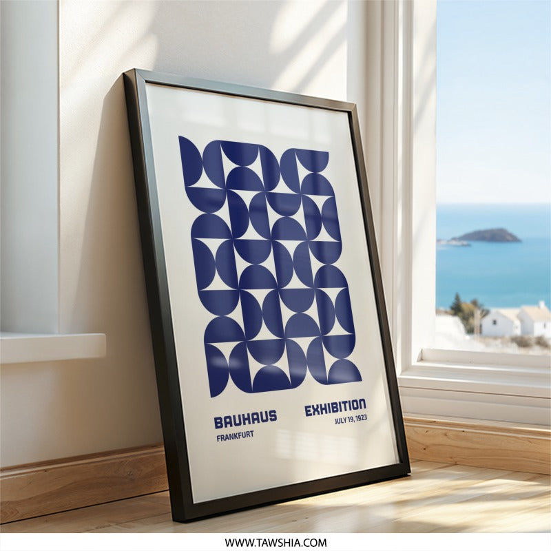 Bauhaus Exhibition Wall Art, Geometric Print, Mid Century Modern Art, 1923 Poster, Abstract Wall Decor, Blue and Beige Artwork - Tawshia