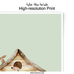 Woodland Hedgehog Home Photographic Prints, Nursery Art, Animal Illustration Prints, Kids Room Decor, Childrens Wall Art - Tawshia