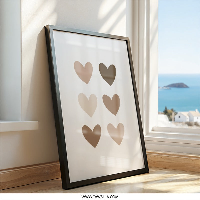 Hearts Wall Art, Neutral Tones Print, Modern Abstract Art, Boho Home Decor, Minimalist Art Print, Love Wall Decor, Gift for Her - Tawshia