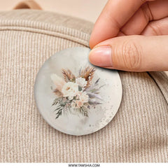 Floral Pinback Button, Boho Chic Flowers Pin Button, Rose Bouquet Accessory, Elegant Design, Neutral Tone Button - Tawshia