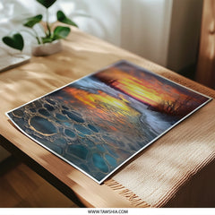 Winter Sunset River Photographic Print, Icy Landscape Art, Frozen River Photography, Nature Wall Decor, Warm Color Photo - Tawshia
