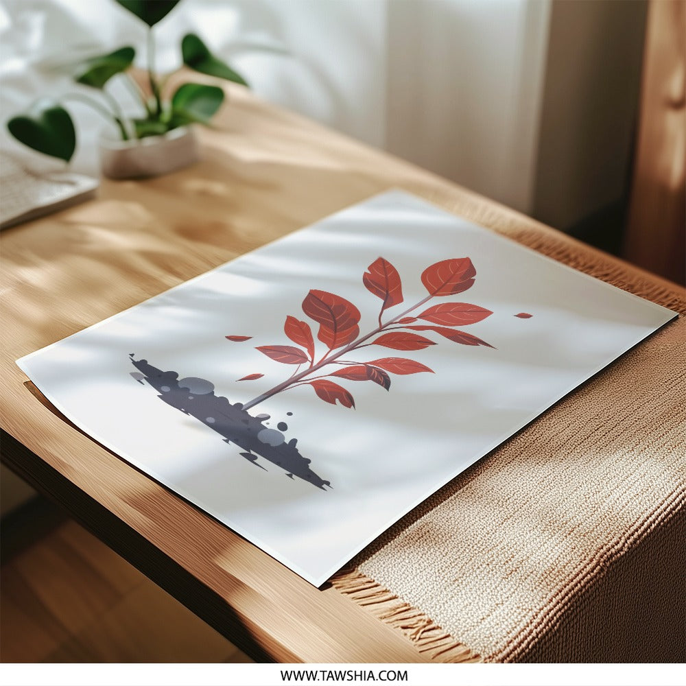 Red Leaf Sprout Photographic Print, Minimalist Wall Art, Nature Inspired Decor, Plant Illustration, Botanical Photography, Home Office Art - Tawshia