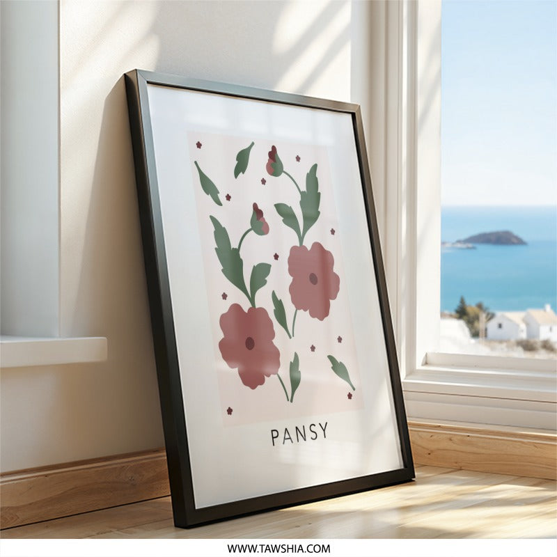 Pansy Flower Wall Art Print, Floral Illustration, Botanical Decor, Modern Wall Decor, Flower Art Print, Home Decor, Pansy Print - Tawshia