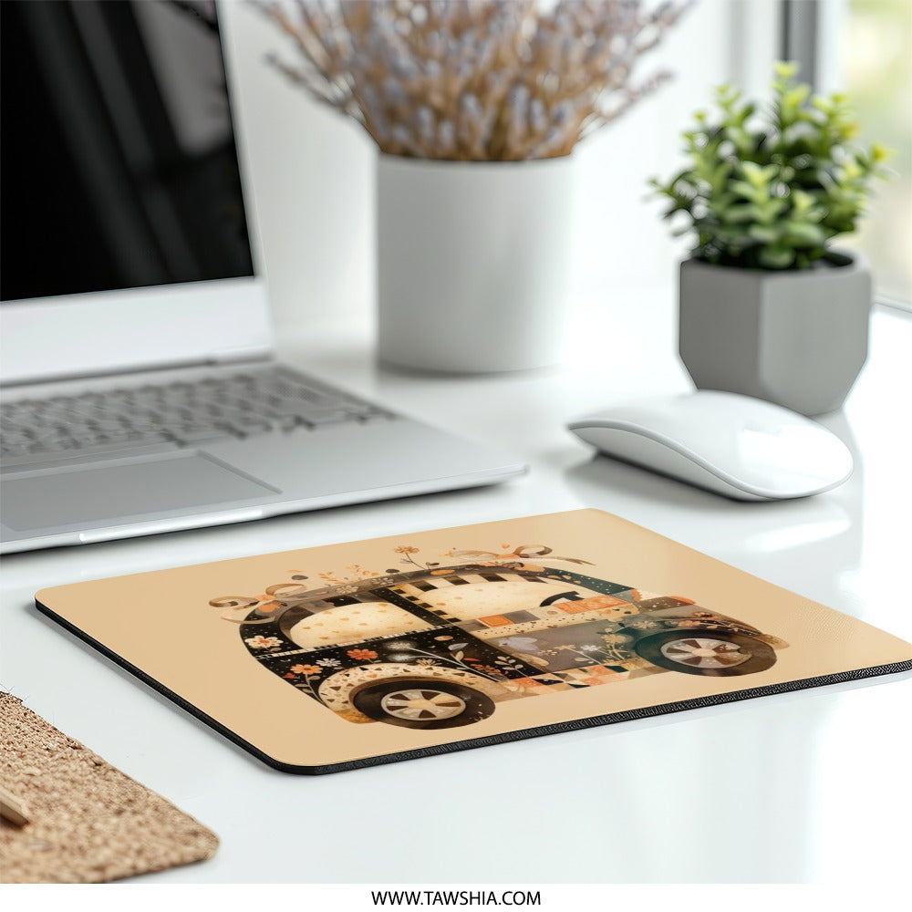 Floral Car MousePad, Unique Desk Decor, Cute Car Art, Car Lover Gift, Artistic Office Accessory, Fun Mouse Pad, Aesthetic Workstation - Tawshia