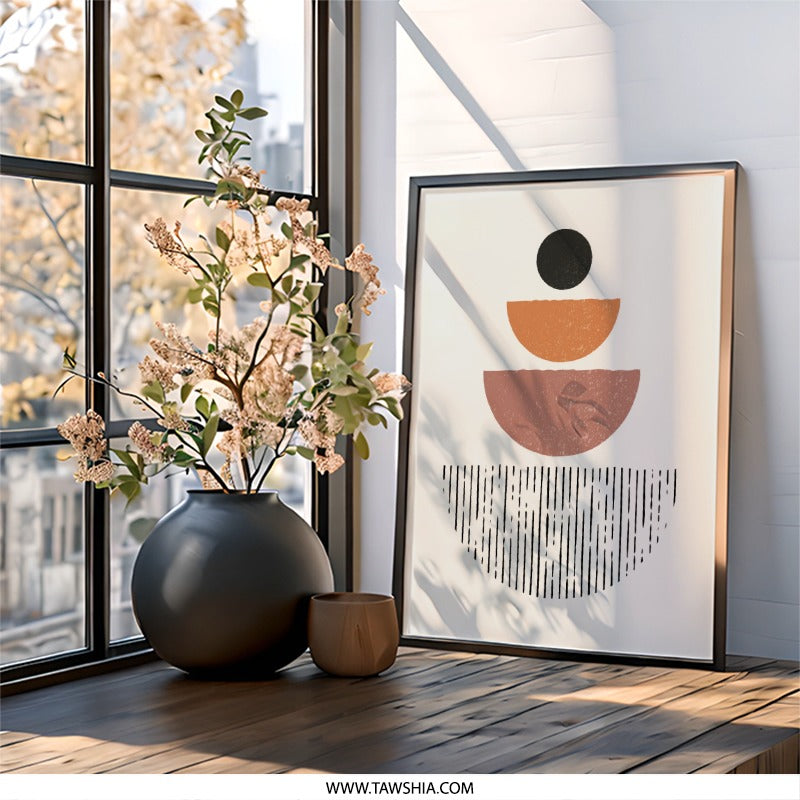 Abstract Geometric Wall Art, Modern Art Print, Minimalist Decor, Boho Wall Decor, Neutral Tones, Circle and Line Art, Home Decor - Tawshia