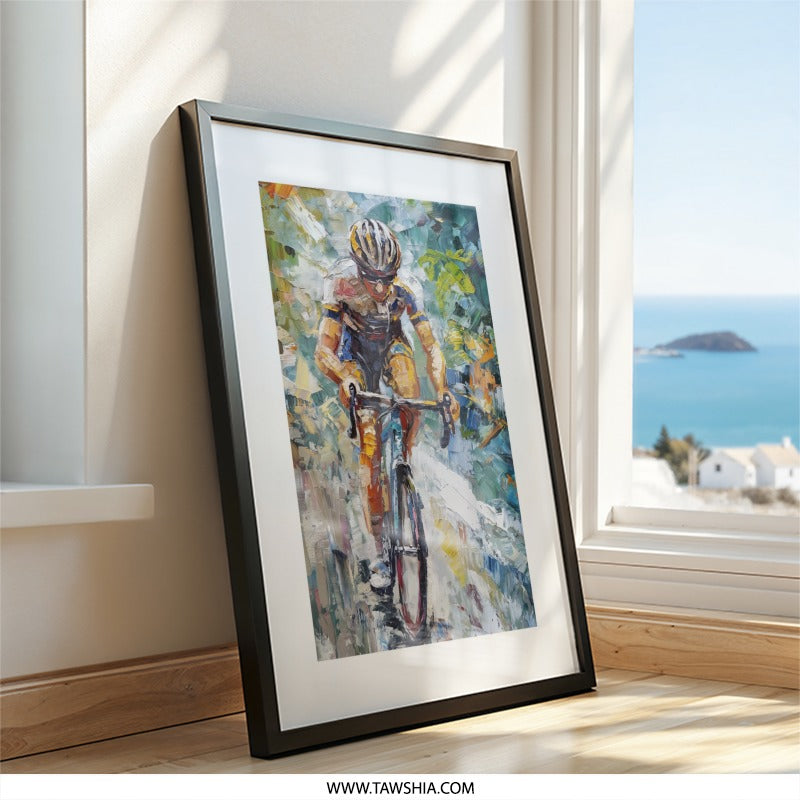 Cycling Art, Biker Wall Art, Sports Decor, Cycling Artwork, Cyclist Painting, Sport Art Print, Bike Rider Art, Race Bicycle Wall Art - Tawshia