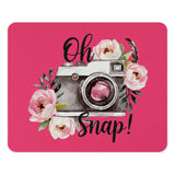 Oh Snap Camera Mouse Pad, Floral Photography Mousepad, Pink Camera Mouse Mat, Trendy Desk Decor, Gift for Photographer, Office Decor - Tawshia