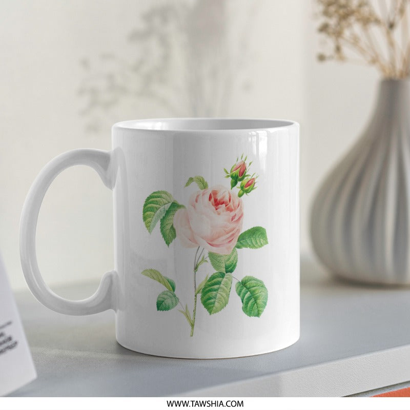 Vintage Rose Mug, Pink Rose Flower Mug, Botanical Mug, Floral Coffee Mug, Tea Mug, Gift for Her, Rose Lover Gift, Garden Mug (135) - Tawshia