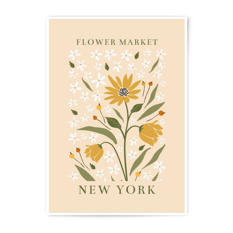 Flower Market New York Photographic Print, Floral Art Print, Yellow Flowers Wall Decor, Botanical Illustration, Home Decor, Art Gift - Tawshia