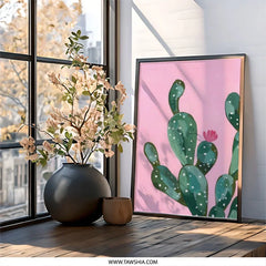Pink Cactus Wall Art, Desert Plant Decor, Southwest Art Print, Floral Cactus Painting, Botanical Wall Hanging, Modern Home Decor - Tawshia