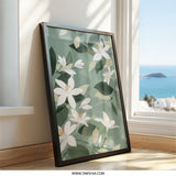 Floral Wall Art, White Lily Print, Botanical Art, Sage Green Decor, Elegant Flower Art, Home Decor Wall Hanging, Living Room Wall Decor - Tawshia