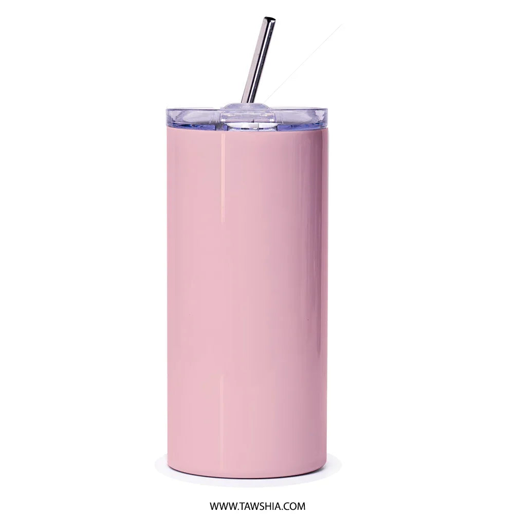 Pink sleek tumbler with straw insulated drink product