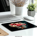 Floral Bouquet Mouse Pad, Elegant Roses Mousepad, Striped Bow Computer Mat, Flower Power Office Decor, Trendy Gift for Her Mouse Pad - Tawshia