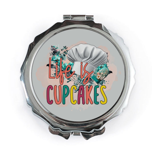 Life is Cupcakes Pocket Mirror, Baker Gift, Cooking Accessories, Chef Hat, Floral Design, Cupcake Lover, Cute Pocket Mirror - Tawshia