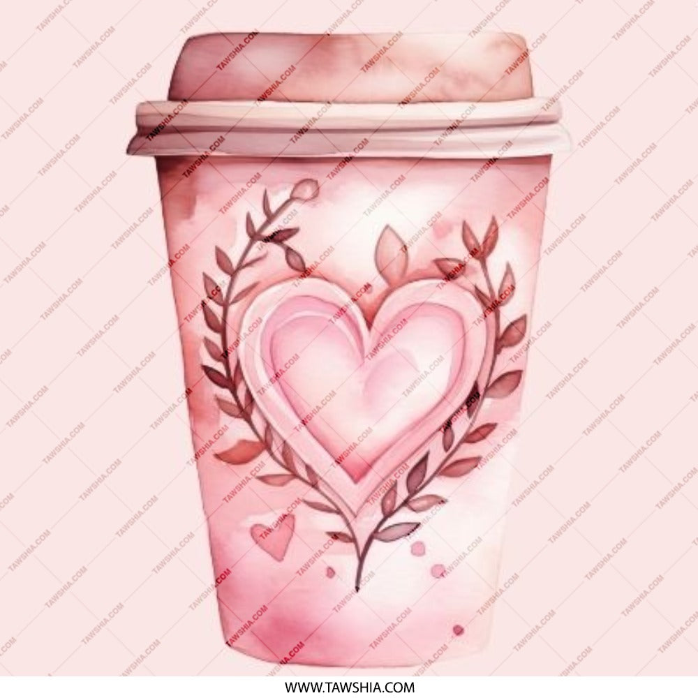 Pink Coffee Cup Pinback Button, Watercolor Heart Pin Badge, Cute Aesthetic Button, Valentine's Day Gift, Coffee Lover Gift - Tawshia