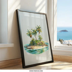 Tropical Island Framed Wall Art, Palm Trees Island Art, Beach Decor, Coastal Art Print, Ocean Wall Decor, Vacation Vibes, Summer Home Decor - Tawshia
