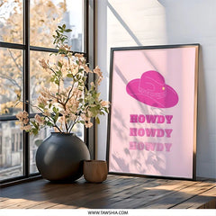 Pink Howdy Wall Art, Western Decor Print, Cowgirl Hat Poster, Cute Room Decor, Trendy Wall Decor, Unique Art Print - Tawshia