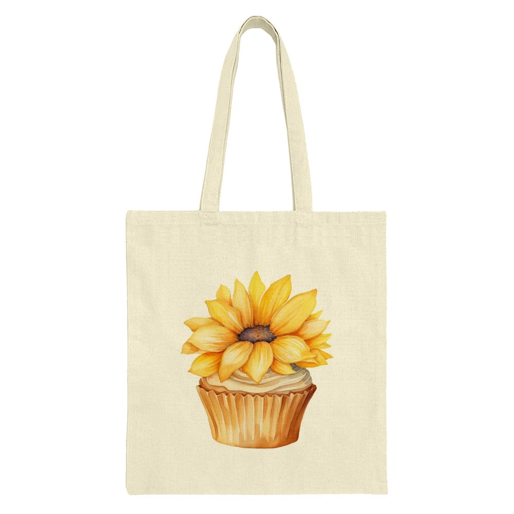 Sunflower Cupcake Tote Bag, Floral Tote, Unique Design, Summer Gift, Everyday Bag, Stylish Tote, Gift Idea, Watercolor Art - Tawshia
