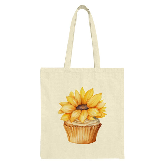 Sunflower Cupcake Tote Bag, Floral Tote, Unique Design, Summer Gift, Everyday Bag, Stylish Tote, Gift Idea, Watercolor Art - Tawshia