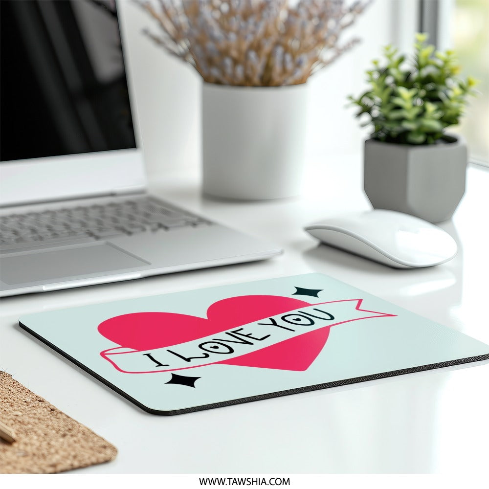 I Love You Heart Mouse Pad, Valentines Gift, Anniversary Gift, Cute Desk Decor, Gamer Mousepad, Office Accessory, Heart Gift, Mouse Pad - Tawshia