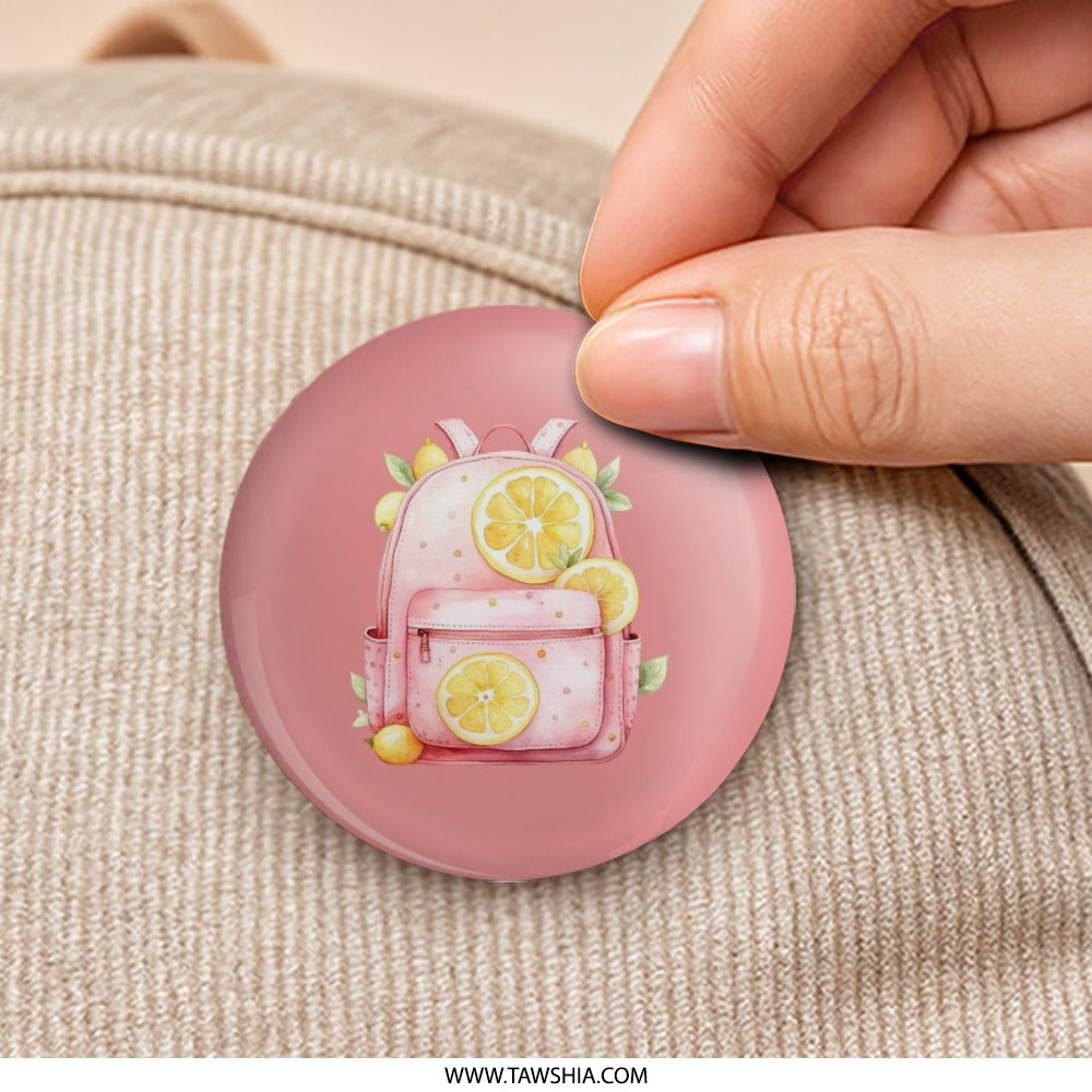 Lemon Backpack Pinback Button, Cute Fruit Badge, Pink Lemonade Aesthetic, School Accessories, Trendy Backpack Pin, Summer Vibes, Gift Idea - Tawshia