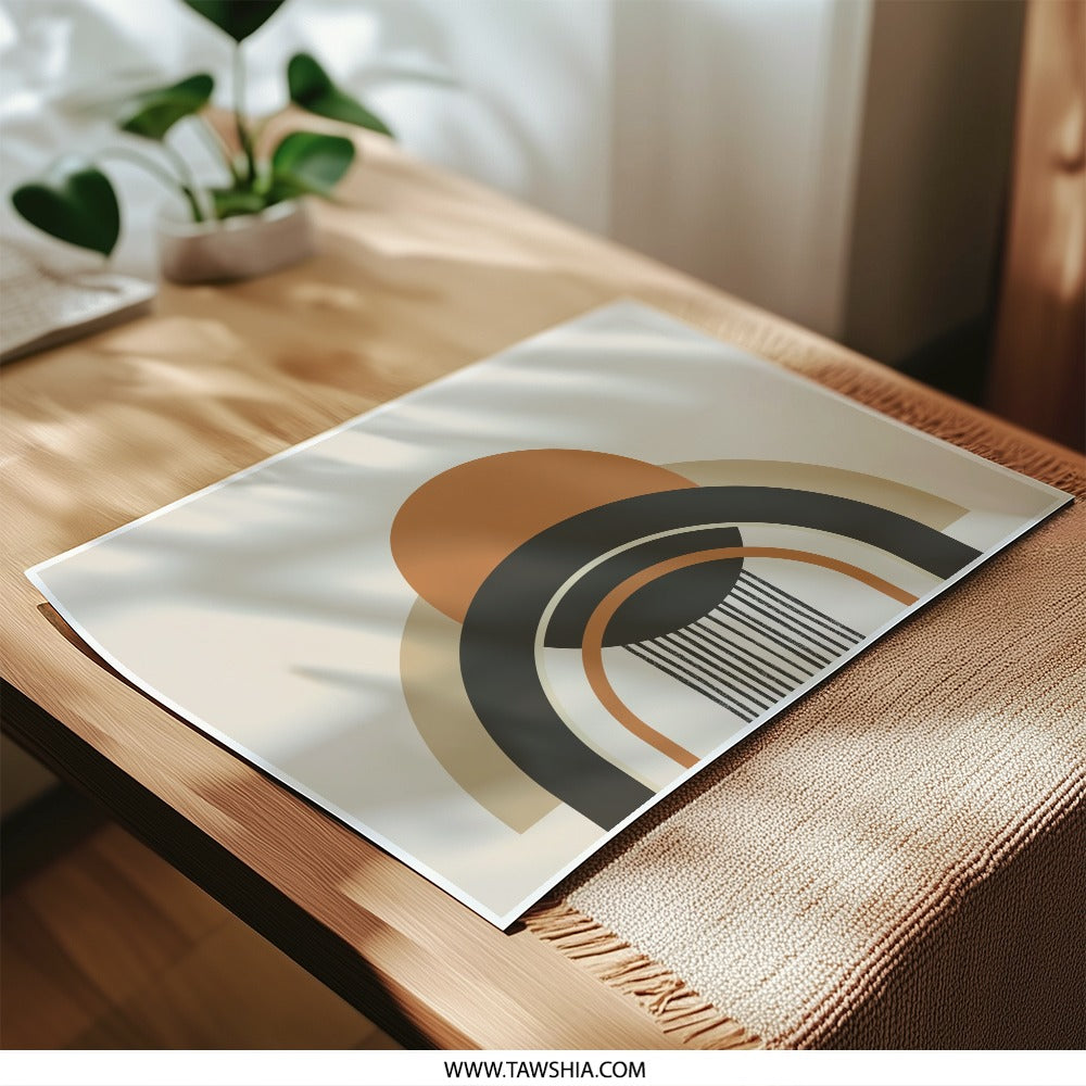 Abstract Geometric Photographic Print, Modern Art Poster, Circle Shapes Wall Decor, Beige Brown Art Print, Home Decor, Wall Art - Tawshia