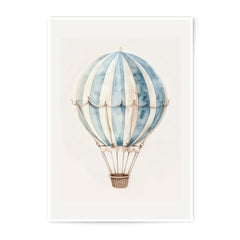 Watercolor Hot Air Balloon Photographic Print, Blue White Striped Balloon Art, Nursery Decor, Kids Room Wall Art, Travel Theme Print - Tawshia