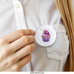 Cupcake Pinback Button, Cherry Button, Sweet Treat Badge, Foodie Accessory, Cute Button, Party Favor, Colorful Pinback Buttons - Tawshia