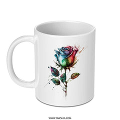 Watercolor Rainbow Rose Mug, Unique Floral Art Mug, Colorful Rose Gift Mug, Flower Coffee Cup, Artistic Rose Design Tea Mug, Rainbow Rose - Tawshia