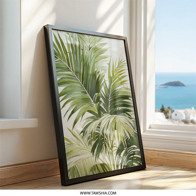 Tropical Palm Leaves Wall Art, Botanical Print, Greenery Art, Nature Wall Decor, Modern Home Decor, Framed Art Print, Tropical Art - Tawshia