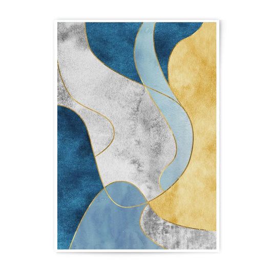Abstract Art Photographic Print, Blue Gold Wall Decor, Modern Home Art, Minimalist Shapes, Unique Art Print, Contemporary Style, Wall Art - Tawshia