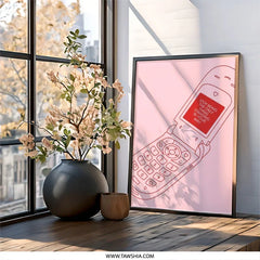 Flip Phone Wall Art, Motivational Quote Print, Y2K Aesthetic Decor, Stop Being Your Only Obstacle, Pink Red Wall Hanging - Tawshia