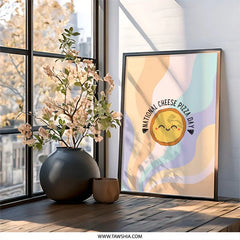 Cheese Pizza Day Wall Art, Cute Foodie Decor, National Pizza Day Gift, Kawaii Food Print, Funny Wall Decor, Kids Room Art - Tawshia