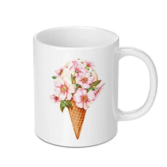 Floral Ice Cream Cone Mug, Pink Flowers, Unique Coffee Mug, Gift for Her, Ice Cream Lover, Food Art Mug, Dessert Mug - Tawshia