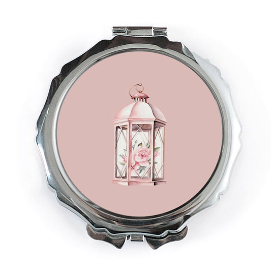 Floral Lantern Pocket Mirror, Pink Lantern Compact Mirror, Flower Design Mirror, Elegant Pocket Mirror, Gift for Her, Purse Mirror - Tawshia