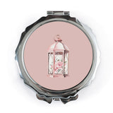 Floral Lantern Pocket Mirror, Pink Lantern Compact Mirror, Flower Design Mirror, Elegant Pocket Mirror, Gift for Her, Purse Mirror - Tawshia