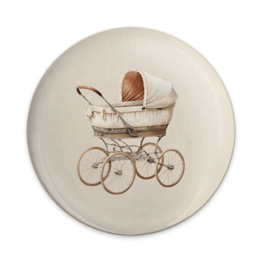 Vintage Baby Carriage Pinback Button, Antique Pram Badge, Elegant Nursery Decor, Baby Shower Gift, New Parent Present - Tawshia