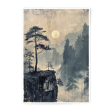 Misty Mountains Photographic Print, Asian Landscape Art, Pine Trees, Moonlit Scene, Fantasy Art, Wall Decor, Fine Art Print - Tawshia