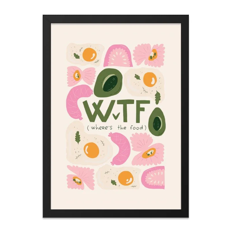 WTF Where's the Food Wall Art, Funny Kitchen Decor, Foodie Gift, Quirky Art Print, Breakfast Eggs, Avocado, Cute Home Decor - Tawshia