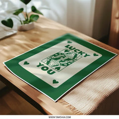 Lucky You Photographic Print, Queen of Hearts Art, Playing Card Art, Quirky Wall Decor, Green Aesthetic, Luck Card Print, Fun Wall Art - Tawshia