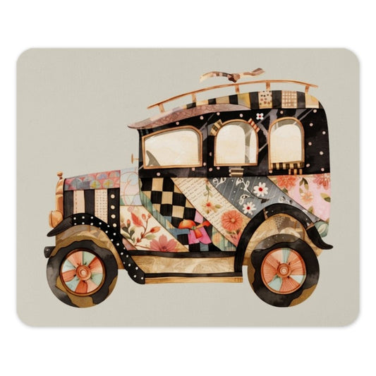 Vintage Car Mouse Pad, Floral Patchwork, Antique Auto, Unique Desk Decor, Watercolor Vehicle, Quirky Office Gift, Car Lover Gift - Tawshia