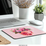 Pink Floral Mouse Pad, Cute Flower Pot Mousepad, Botanical Desk Decor, Artistic Workspace Accessory, Gift for Her, Pretty Mouse Pad - Tawshia