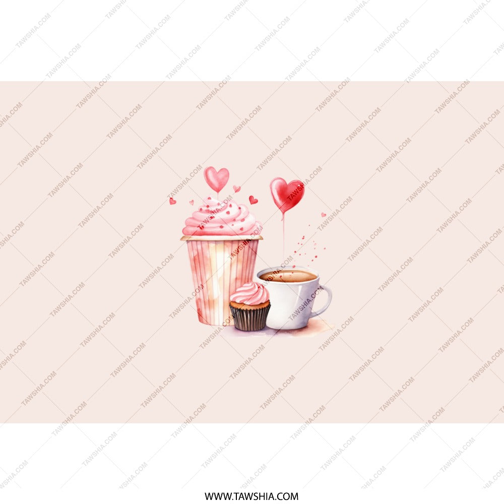 Valentine Tumbler, Cute Cupcake Art, Heart Tumbler, Coffee Lover Gift, Sweet Treat Tumbler, Drinkware, Gift for Her, Gift for Him - Tawshia