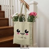 Kawaii Tote Bag, Anime Eyes Tote, I Love You Tote, Cute Graphic Tote Bag, Gift Idea Tote Bag, Valentine's Day Tote Bag - Tawshia
