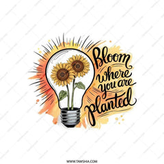 Sunflower Pillow, Bloom Where You Are Planted, Light Bulb Flowers, Floral Pillow, Inspirational Decor, Home Decor Pillow, Housewarming Gift - Tawshia