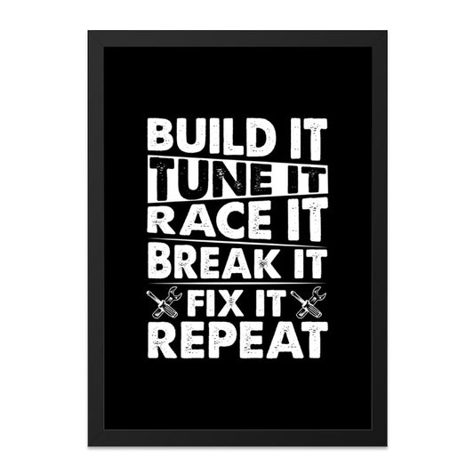 Build It Framed Wall Art, Tune It, Race It, Break It, Fix It, Repeat Car Enthusiast Gift, Garage Decor, Man Cave Art, Auto Mechanic Decor - Tawshia