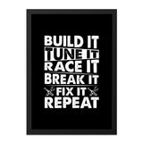 Build It Framed Wall Art, Tune It, Race It, Break It, Fix It, Repeat Car Enthusiast Gift, Garage Decor, Man Cave Art, Auto Mechanic Decor - Tawshia